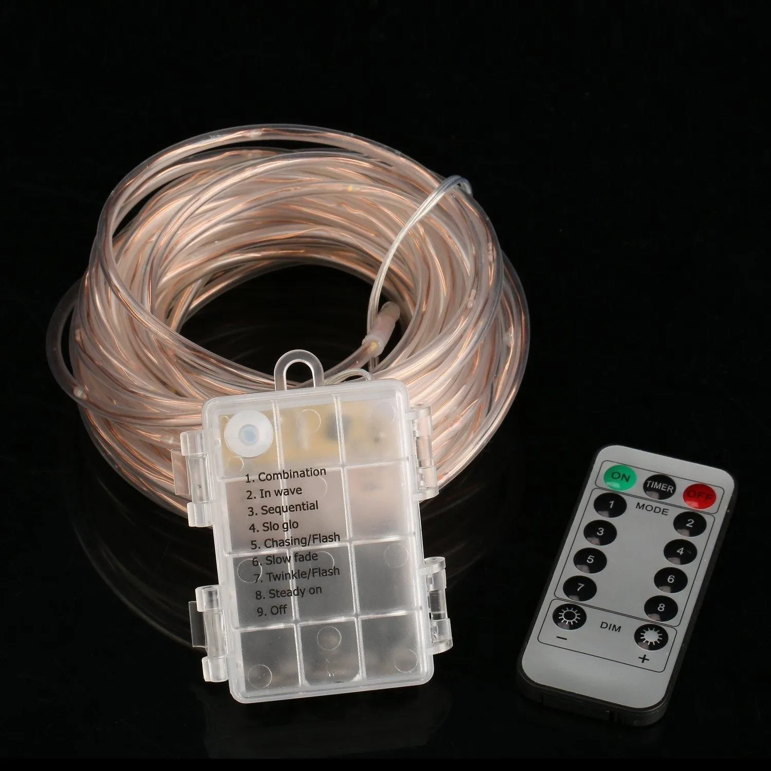 Luzes de corda led operadas por bateria, à prova d'água, 33 pés, luzes de corda com temporizador remoto, luzes firefly, 8 modos reguláveis, fada para outdoor228u