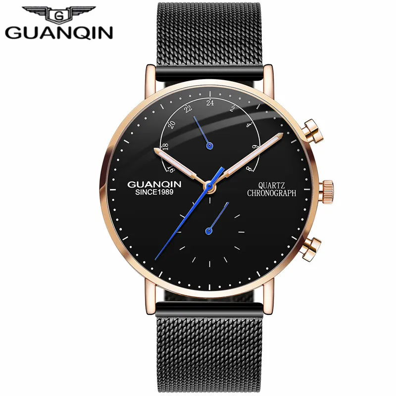 Orologi da uomo GUANQIN Top Brand Cronografo Orologio luminoso Luxury Men Business Creativo Cinturino in maglia Orologio al quarzo relogio masculino2513