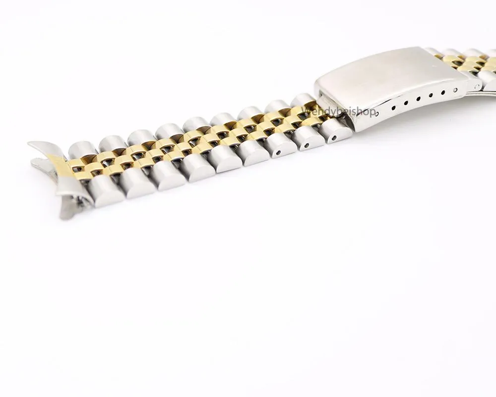 19mm 20mm New 316L Stainless Steel Gold Two tone Watch Band Strap Old Style Jubilee Bracelet Curved End Deployment Clasp Buckle280M