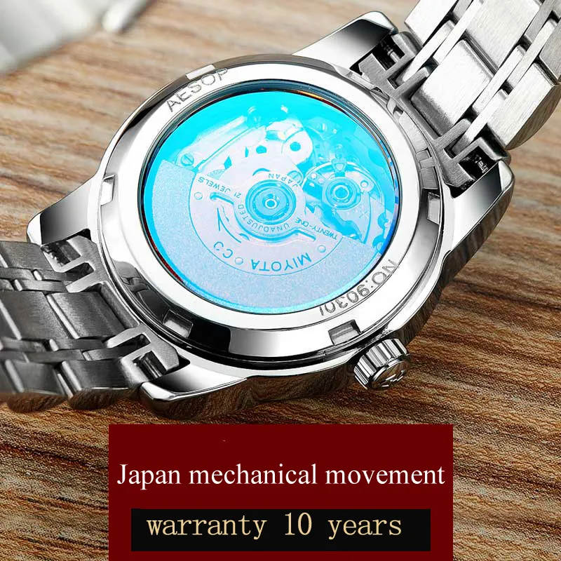 AESOP Gold Luxury Women Women Japan Movimiento Mecánico Automático Reloj Damas de acero inoxidable Reloj Femenino Mujeres208u