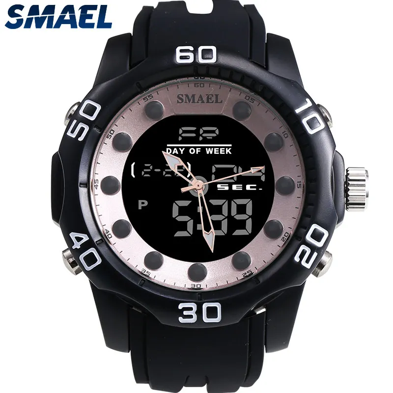 Relógios masculinos smael marca aolly display duplo relógio de tempo moda casual eletrônica nadar vestido relógios pulso venda 1112285r
