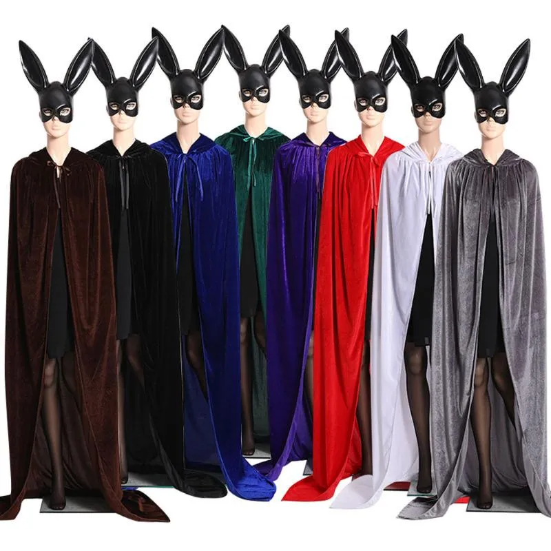 Halloween Witch Cloak Cosplay kostym kvinnor män vuxna festklänning lång svart deguisement prinsprinsessan huva mantlar capes2946