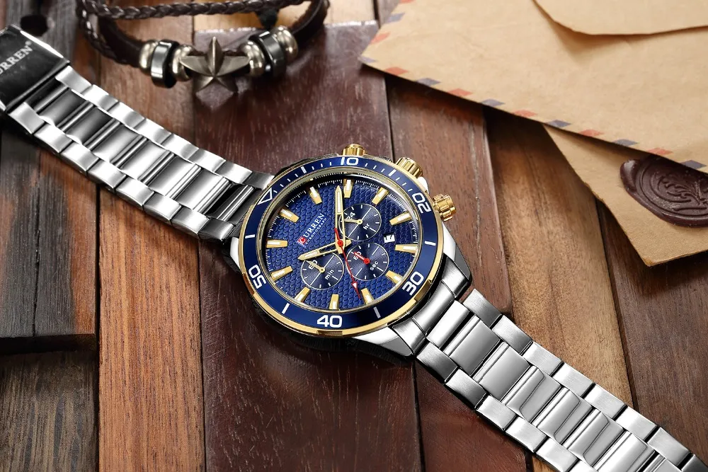 Montres pour hommes Top marque de luxe mode affaires Quartz montre-bracelet en acier inoxydable CURREN chronographe et Date Relogio Masculino275A