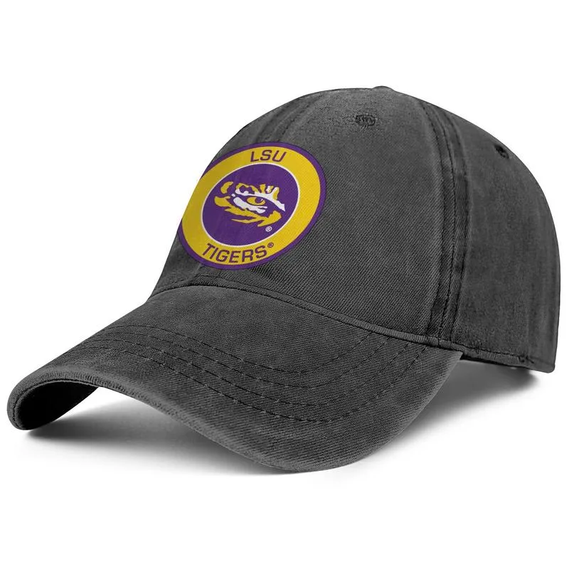 LSU Tigers Round Logo Casquette de baseball en denim unisexe équipée de chapeaux uniques personnalisés et cool logo de basket-ball de football Core Smoke Gold8333864