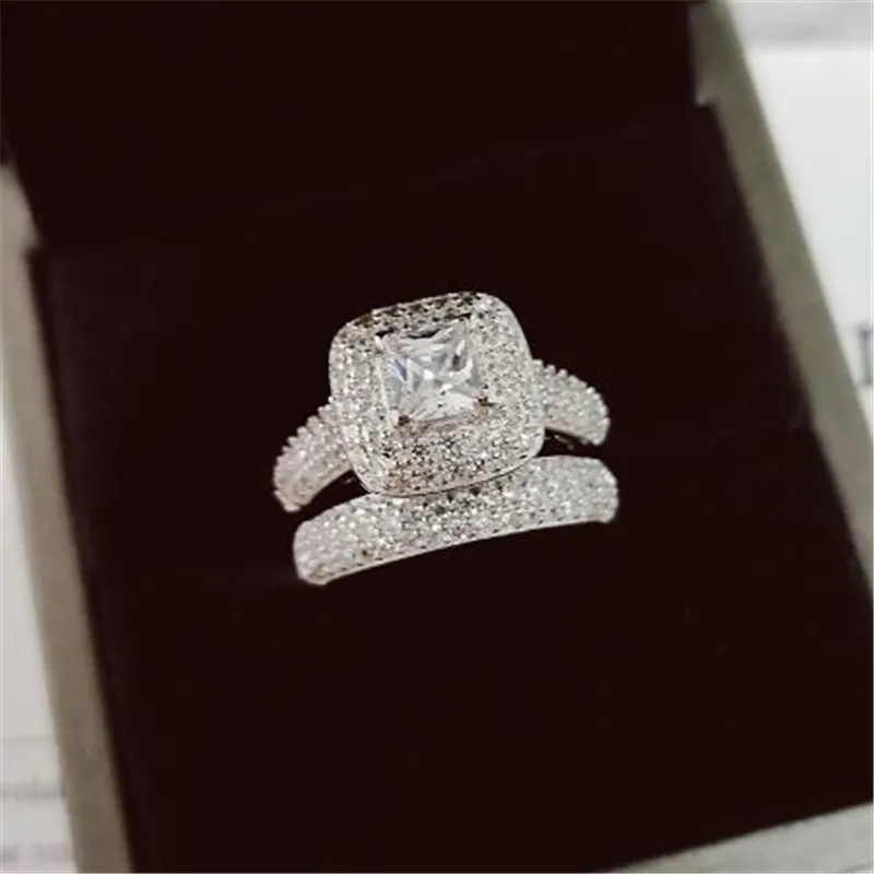 Choucong Nice Jewelry 134 pièces pierre diamant 14KT or blanc rempli bague de mariage ensemble Sz 5-11 gift306o