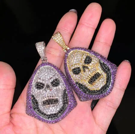 Hoody Skull Purple Stone Pendant Halsband Personlighetskedja Guld Silver Iced Out Cubic Zirconia Hip Hop Rock Jewelry2671