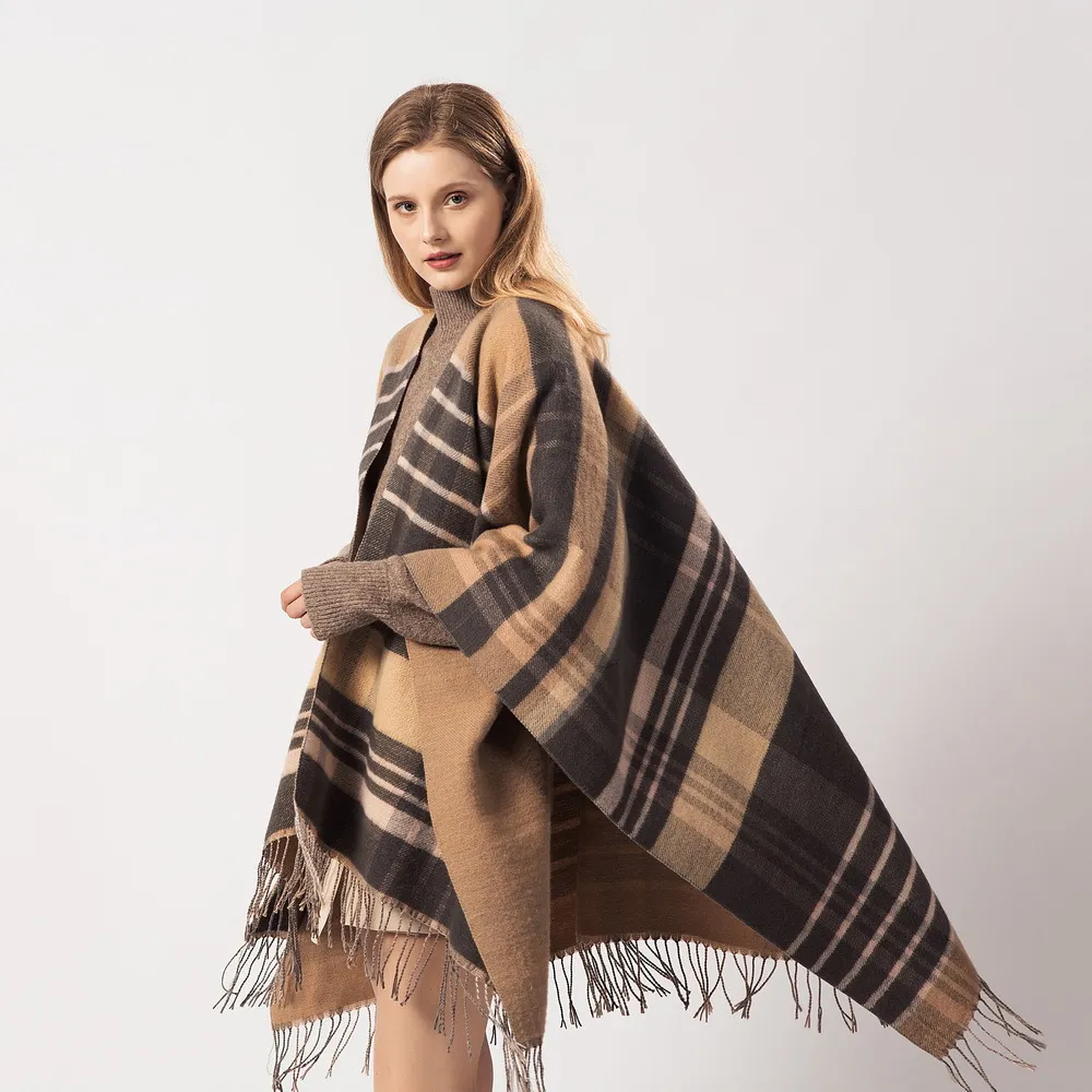 Entier-2019 nouvelle marque cachemire hiver chaud écharpes femmes élégant Cardigant châle couverture pour emmailloter pull ouvert avant Poncho Cape265Y