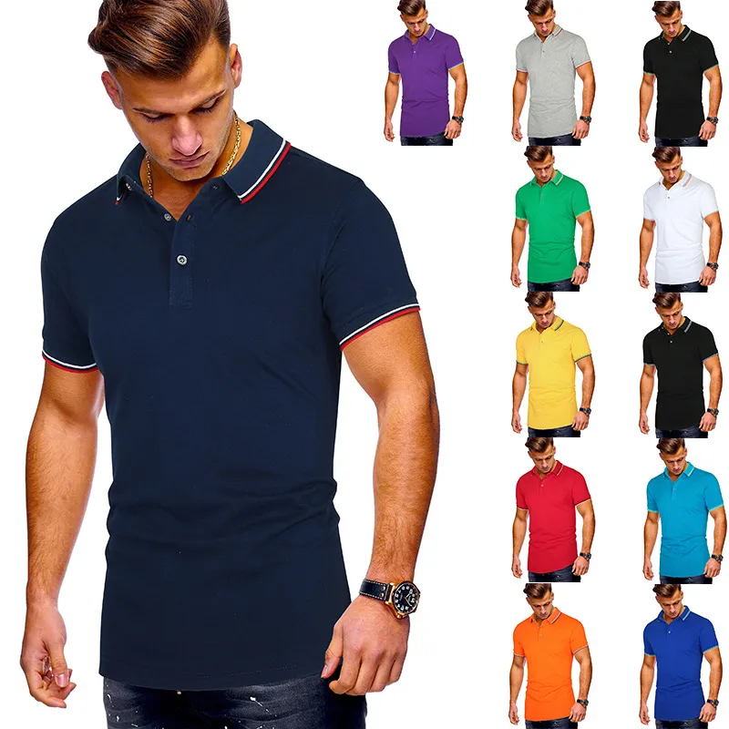 2020 sport summer new men's multi-color neckline cuff stripe splicing t-shirt men's Casual Short Sleeve Polo213A