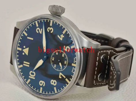 Herren-Sportuhren, 42 mm, Big Montre d' Aviateur, schwarzes Zifferblatt, 510401, Automatik-Herrenuhr, silbernes Gehäuse, Lederarmband Hig272B