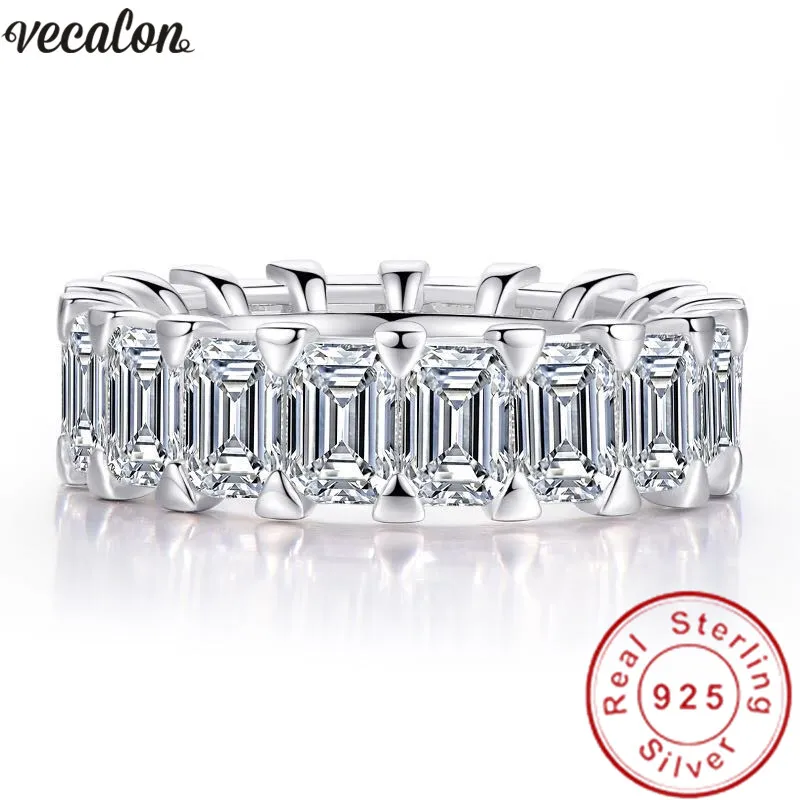 Vecalon Eternity Band Promise Ring 925 Sterling Silver Emerald Cut Diamond CZ Weddingband Rings for Women Men Fine Jewelry257m