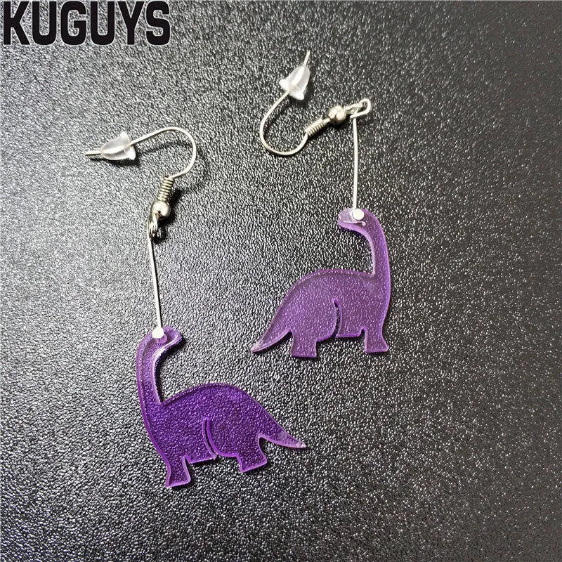 KUGUYS mode acrylique bijoux personnalisé clair acrylique longues boucles d'oreilles cadeau multicolore couleurs petit dinosaure balancent boucle d'oreille pour Wome257f