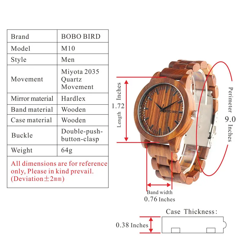 BOBOBIRD Orologi in legno Orologi da polso in legno Calendario naturale Display Bracciale regalo Relogio spedito dagli Stati Uniti 1322C