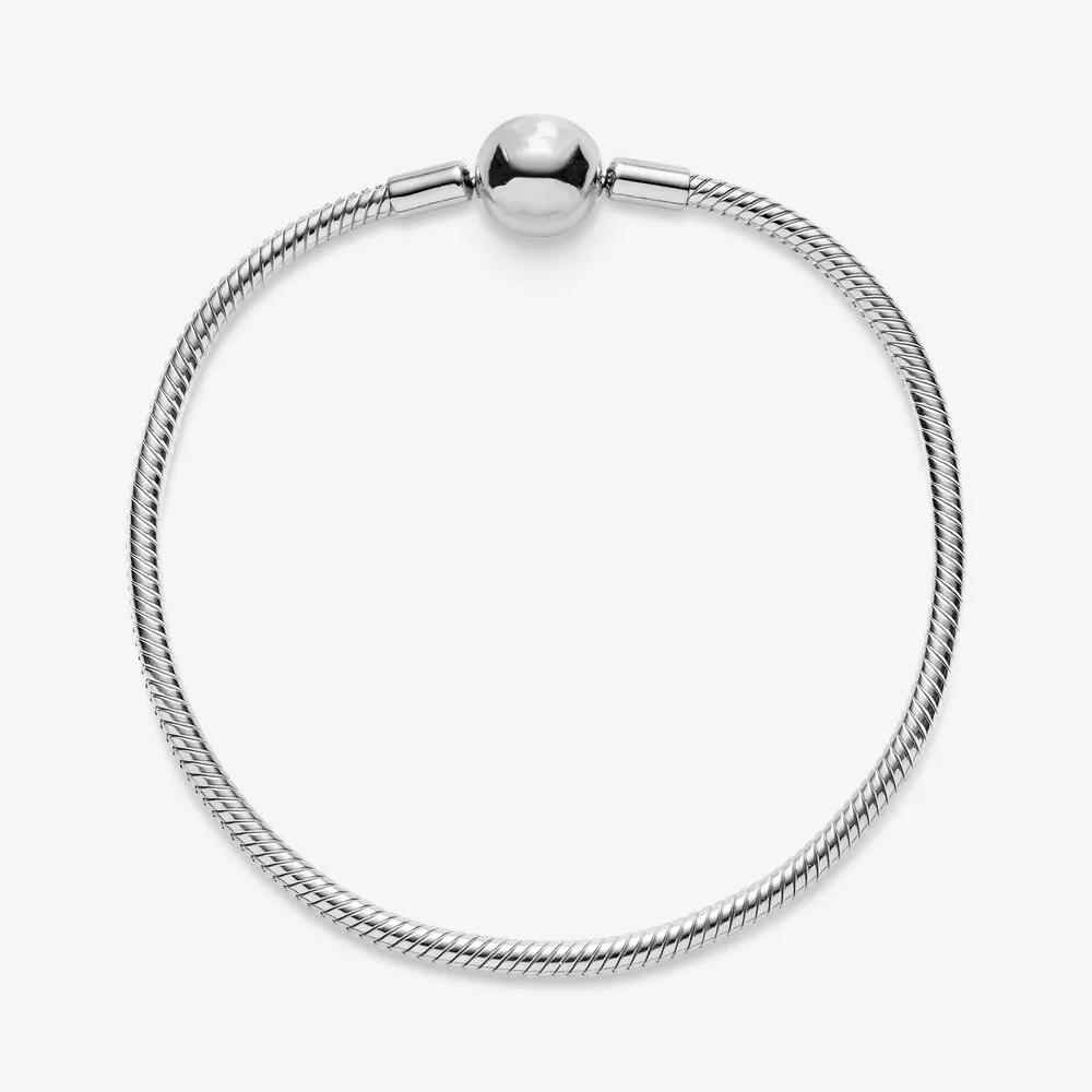 New Moments 925 Sterling Silber klassisches, schlankes Schlangenketten-Armband, passend für authentische europäische baumelnde Charm-Anhänger für Damen, Mode, DIY, Jewel188o