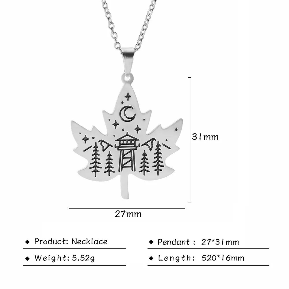 Модное геометрическое ожерелье из нержавеющей стали в форме кленового листа, индивидуальное ожерелье с горой и луной на ключице для мужчин и женщин234P