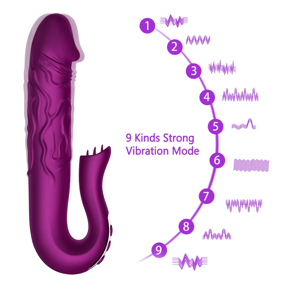 Olo Dildo vibrador Masaje G-Spot Masaje Clítoris Estimulador Rotación telescópica AV Linter Licking Licking Vibradores Juguetes sexuales para mujeres Y191228