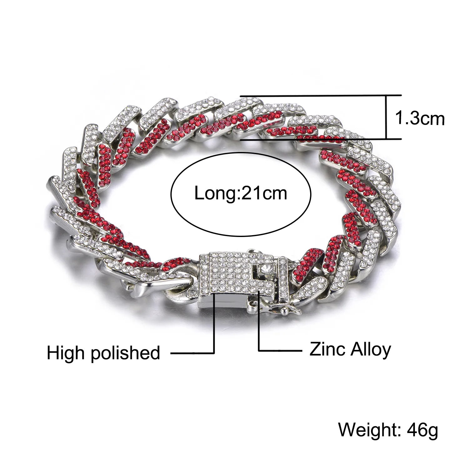 Lyxdesigner smycken män tennisarmband 13mm charm armband kubansk länkkedja isad ut kedjor bling diamant armband hip hop fas289m