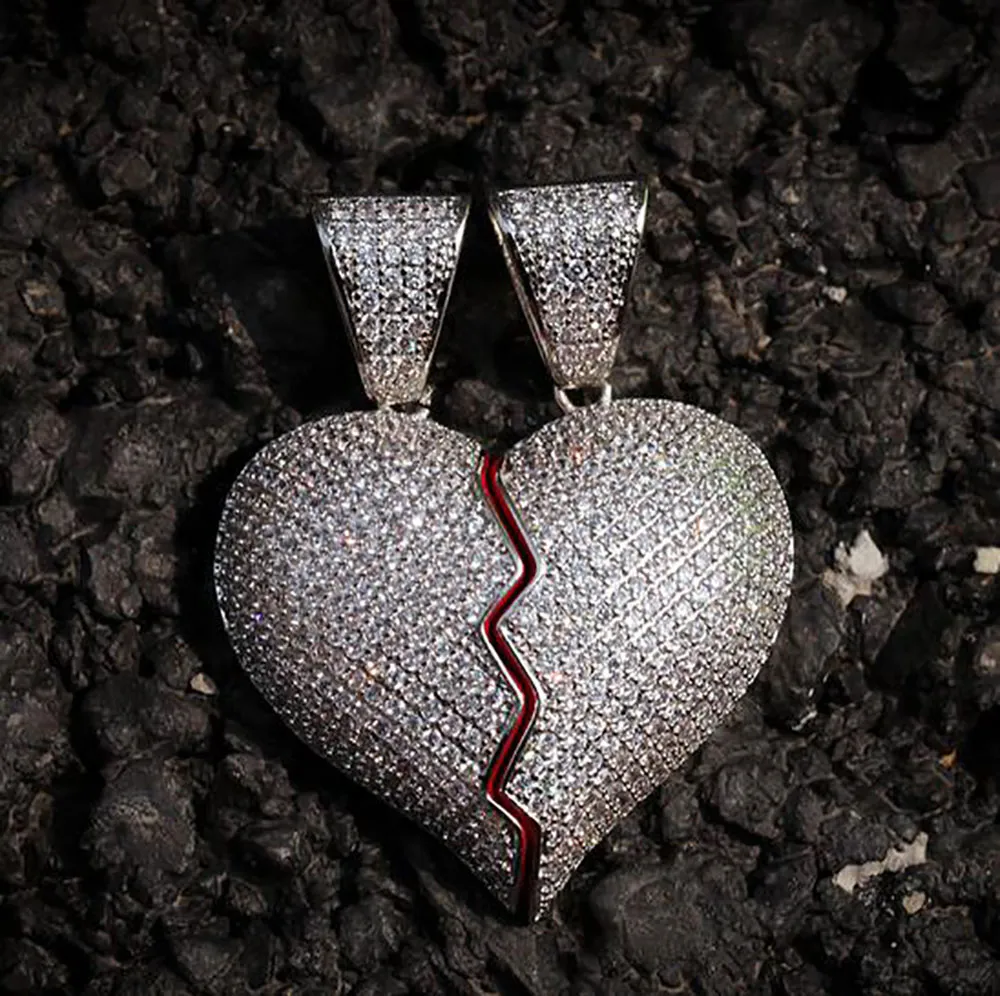 1 par halvhjärtat hänge halsband cz bling pendell micro pave kubik zirkoniumsimulerade diamanter par valentine gåva306e