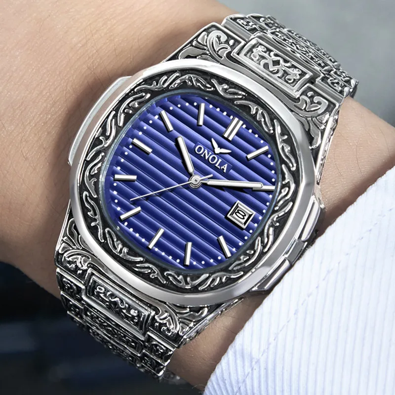 Классические дизайнерские винтажные мужские часы 2019 ONOLA, лучший бренд, роскошные золотые медные наручные часы, модные формальные водонепроницаемые кварцевые уникальные мужские часы283S