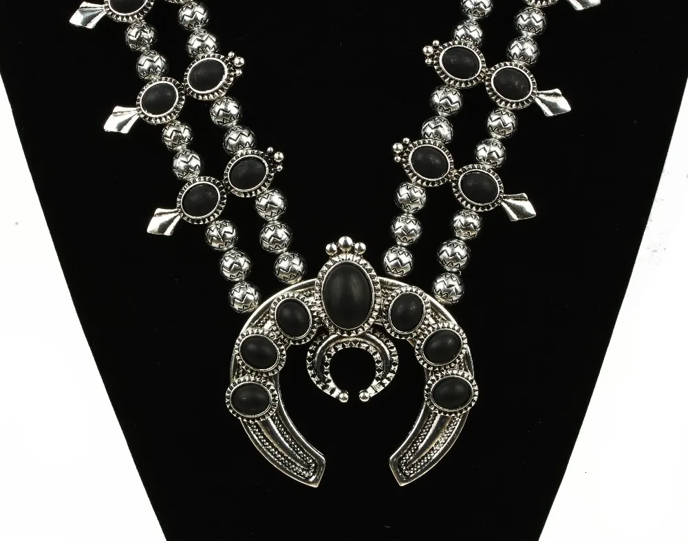 selling Pumpkin flower necklace Vintage silver stone squash blossom N21789 V191128320U