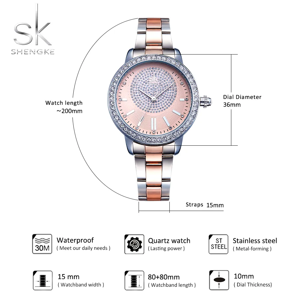 Shengke Armband Frauen Uhr Neue Quarz Top Marke Luxus Mode Kristall Armbanduhren Damen Geschenk Relogio Feminino282c