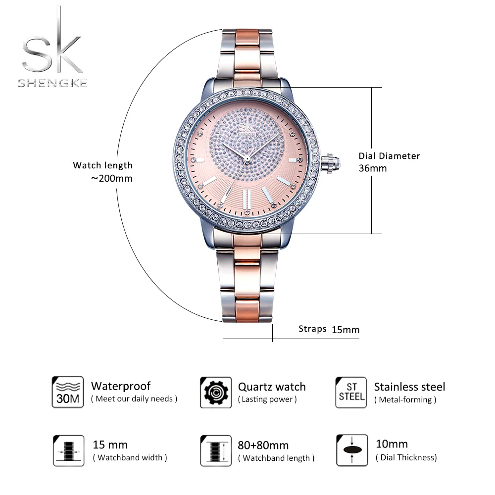 Shengke Bracelet Women Watch New Quartz Top Brand Luxury Fashion Crystal Wristwatches Ladies Gift Relogio Feminino298n