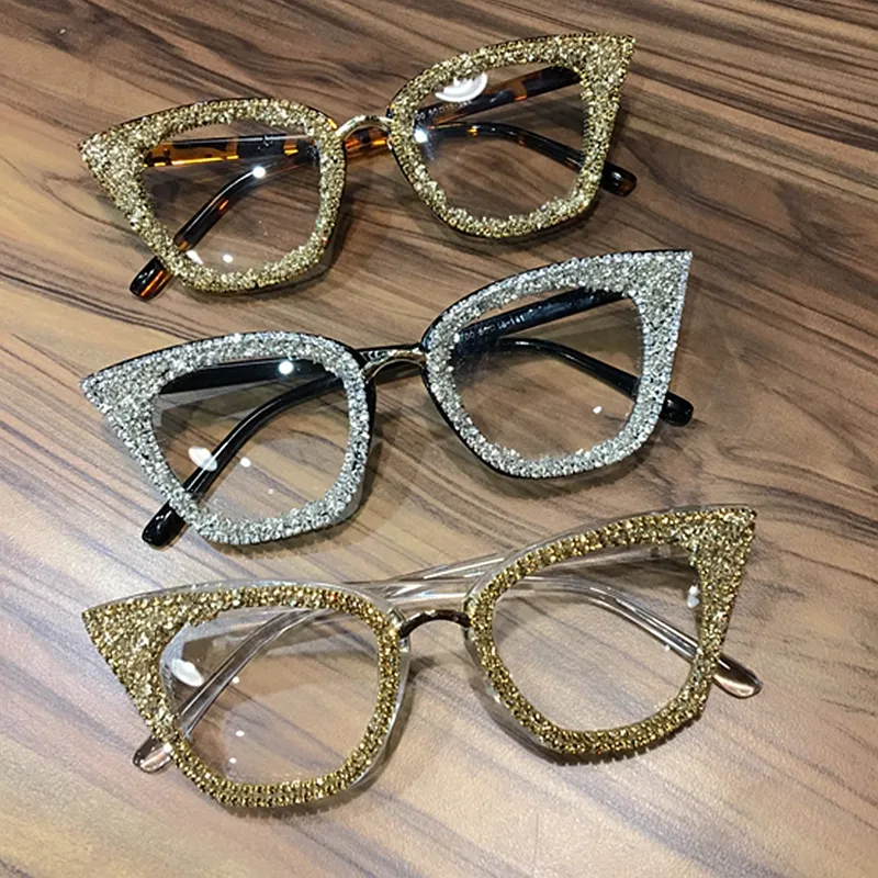 Vintage Cat Eye Lunes Frame Retro Female Brand Designer Gafas de Sol Silver Gold Plain Eye Lunes Gafas Eyeglass324i