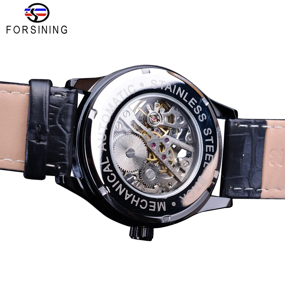 ForSining Full Black Fashion Classic Mechanical Hevischs For Men Black Band Luminous Hands Heren Horloge Skeleton Clock Male259i