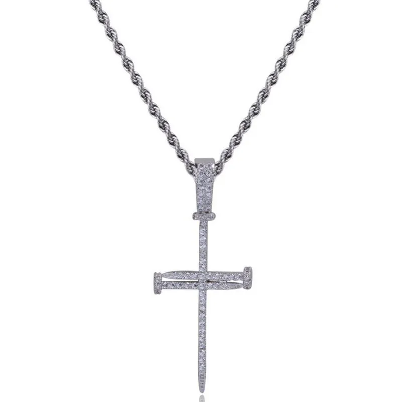 Goud Zirkoon Nail Cross Hanger Goud Zilver Koper Materiaal Iced Out Cross CZ Hangers Ketting Ketting Mode Hip Hop Jewelry224A