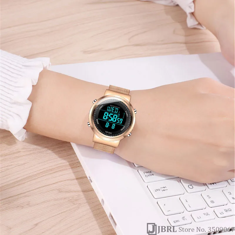 Stainless Steel Digital Watch Women Sport Watches Electronic Led Ladies Wrist Watch For Women Clock Female Wristwatch Waterproof V2681