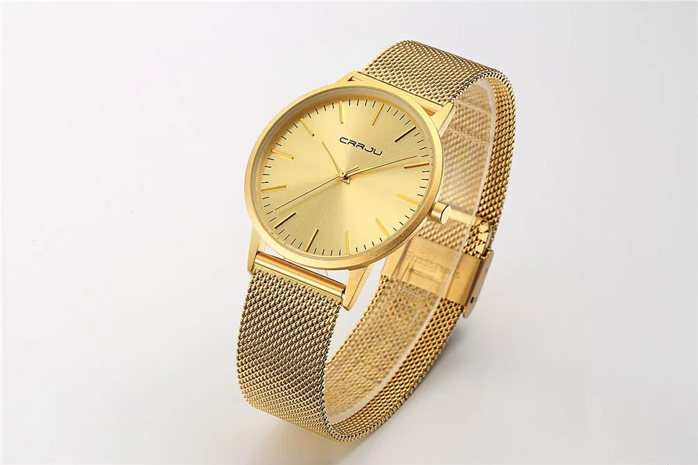 Relogio Masculino CRRJU Men Gold Watch Male Stainless Steel Quartz Golden Slim Wristwatches for Man Casual Watches Gift Clock269c