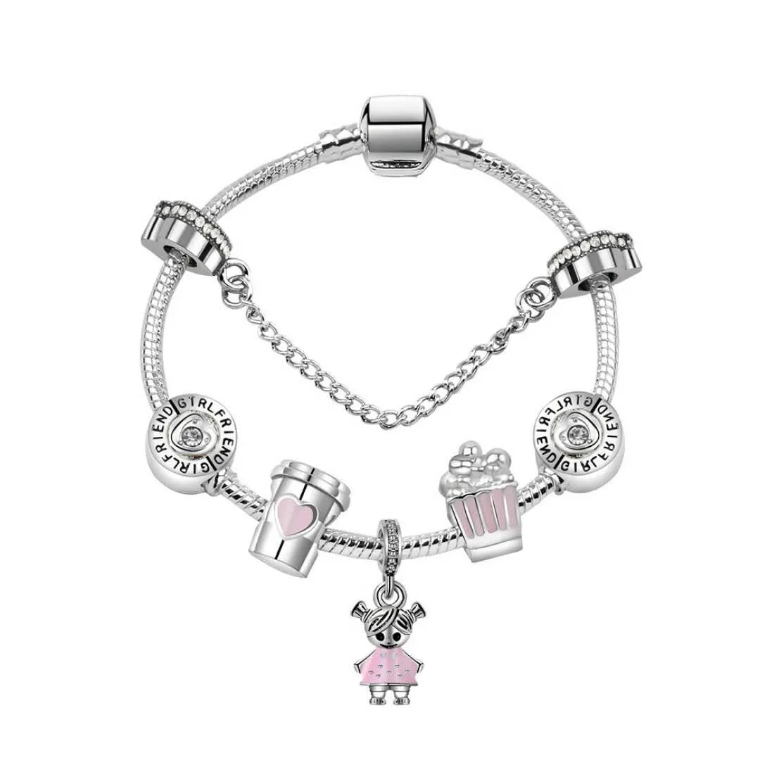 17-21 CM Charm Kralen Armbanden zoete schattig meisje Hanger 925 Zilveren Armband DIY Sieraden als gift279f