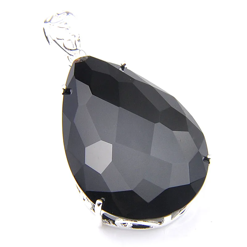 Luckyshine Halloween Jewelry 925 Sterling Silver Plated Super Huge Natural Water Drop Black Onyx Pendant Necklaces328t