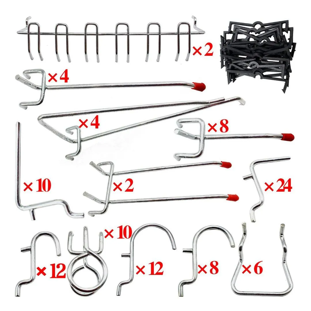 Sortimento de ganchos trilhos Pegboard - 102 unidades Peg Hook Organization1231g