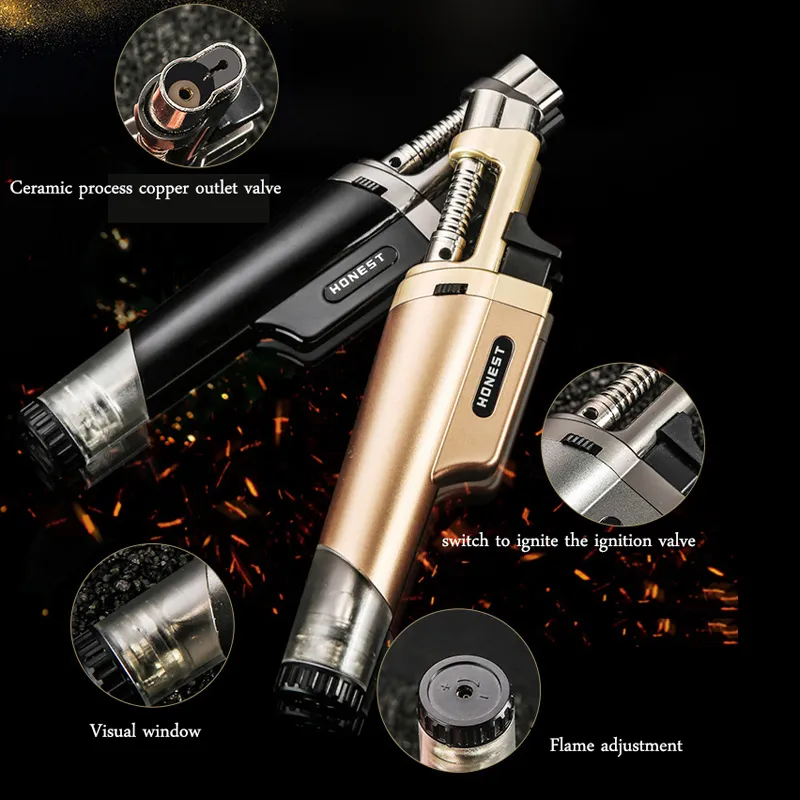 Gas Lighter Cigar Refillable Butane Torch Windproof Jet Flame Cigarette Lighters Smoking Accessories