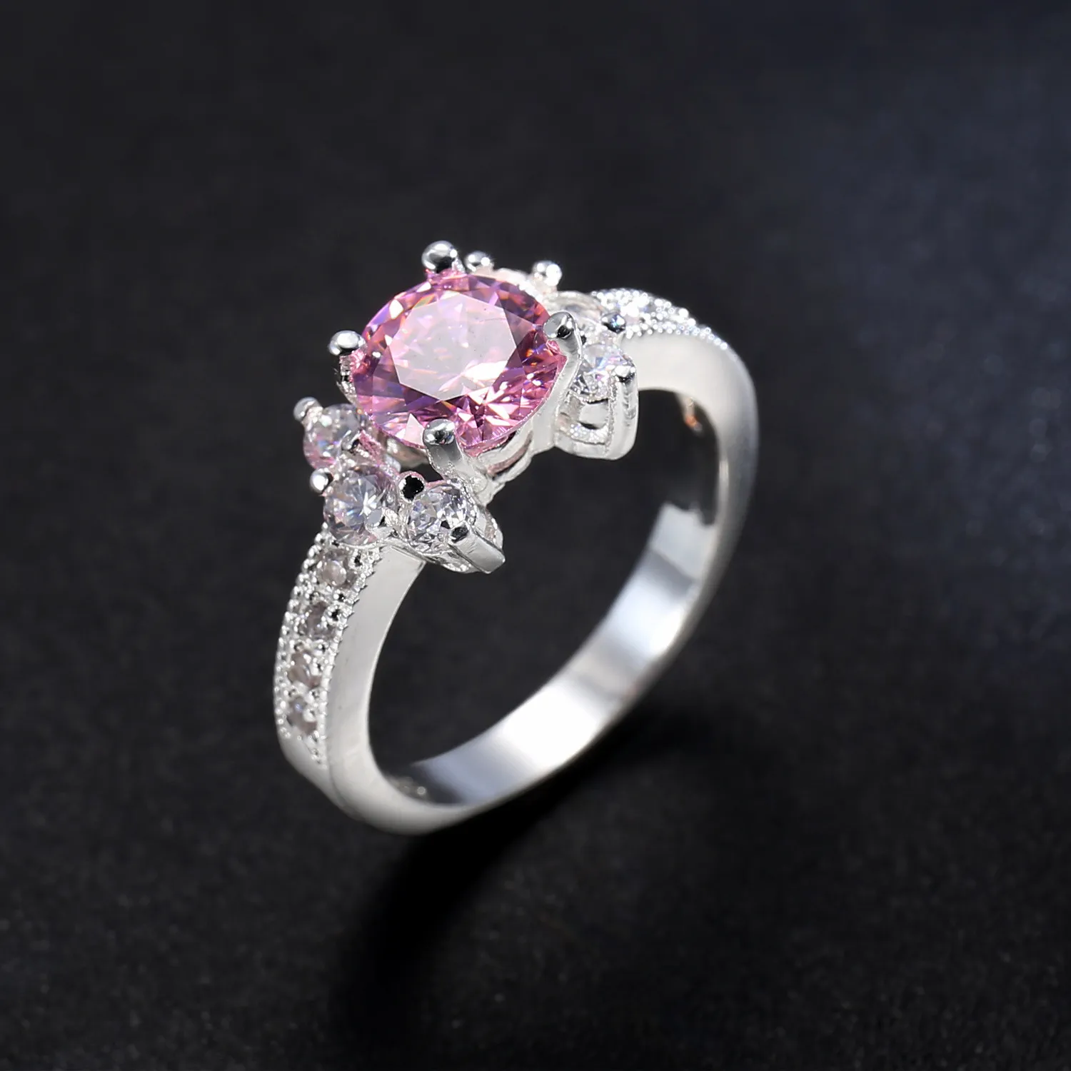 Whole lote Luckyshine Daily Jewelry Gift Fire Flor Pink Zircônia cúbica Gemstone 925 Mulheres banhadas de prata Ring Ne328s