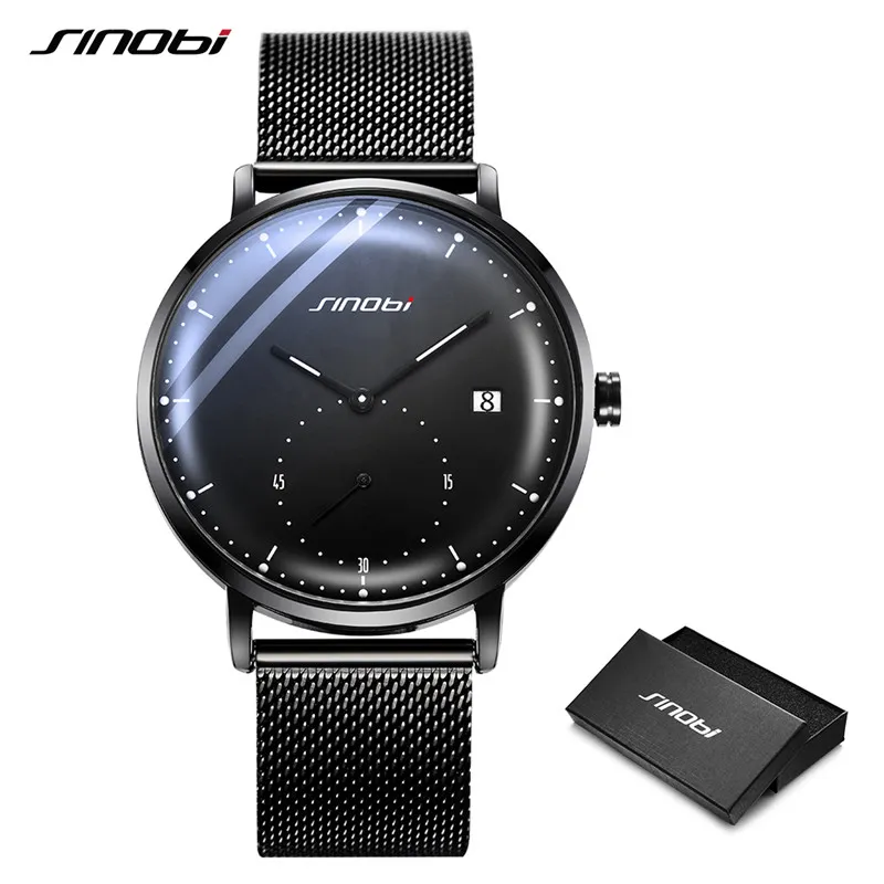 SINOBI Fashion Mens Watches Top Brand Luxury Quartz Watch Men Casual Slim Mesh Steel Waterproof Sport Watch Relogio Masculino274L