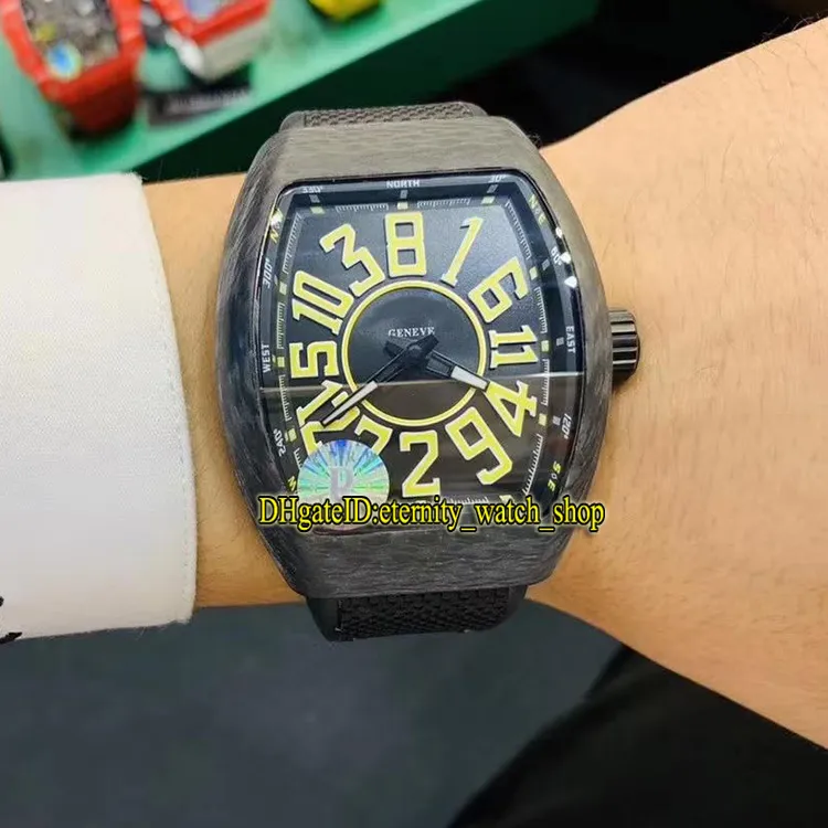 R versão coleção masculina vanguard crazy jump série caso de fibra carbono mostrador amarelo miyota relógio automático masculino náilon sp235k