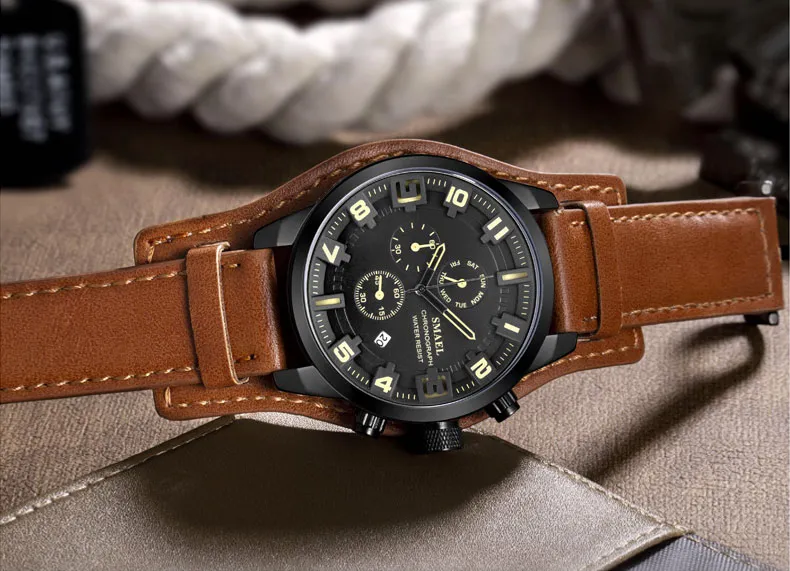 Esporte casual relógios dos homens de luxo militar couro à prova dwaterproof água relógio homem SL-9076 moda relógio pulso relogio masculino3174