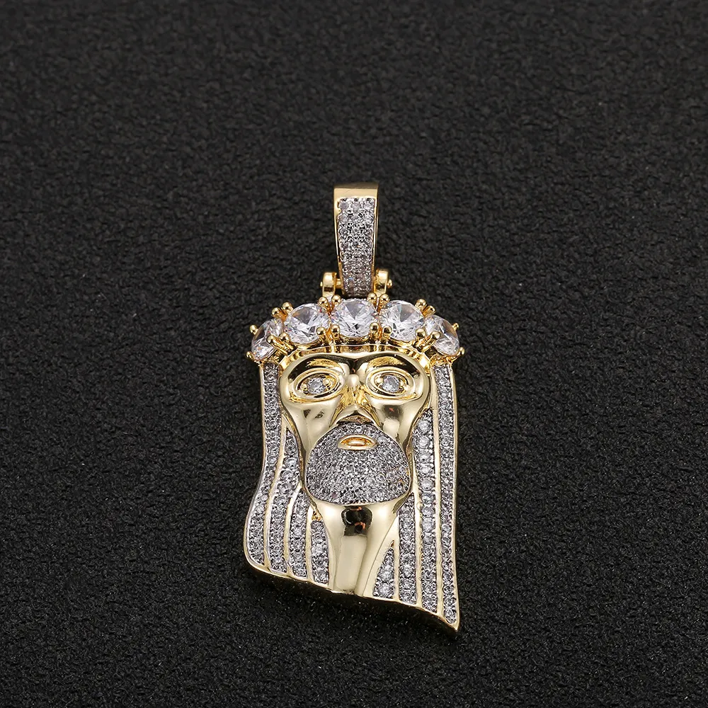 Mode cuivre couleur or plaqué glacé jésus visage pendentif collier Micro pavé grande pierre CZ Hip Hop Bling bijoux 2484