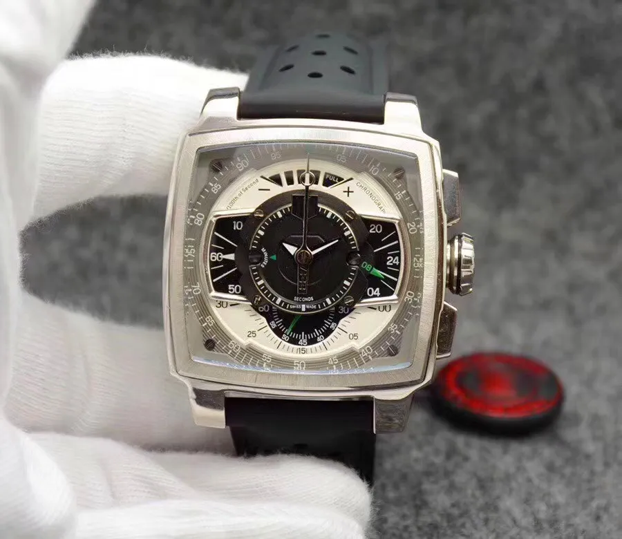 Montres de luxe pour hommes montres 44mm cadran en acier inoxydable bracelet en caoutchouc chronographe vie professionnelle montre-bracelet à quartz étanche-Silv202C