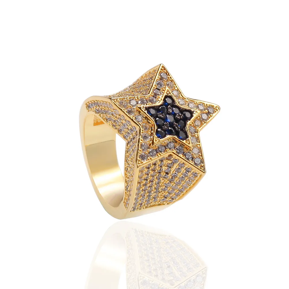 Men's Zircon Star Ring Diamond Euramerican Hip Hop Jewelry Copper Iced Out Mens Rings290z