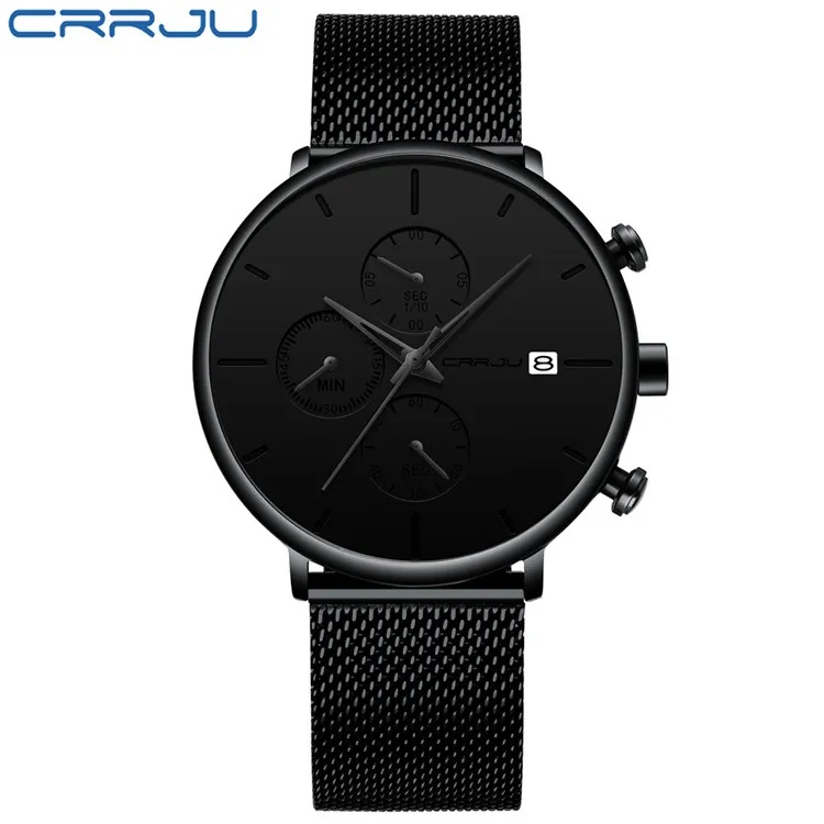 Crrju Fashion Date Mens Watchs Top Brand Luxury Sport imperméable Regarder Men Slim Dial Quartz Watch Casual Relogio masculino Nice W284D