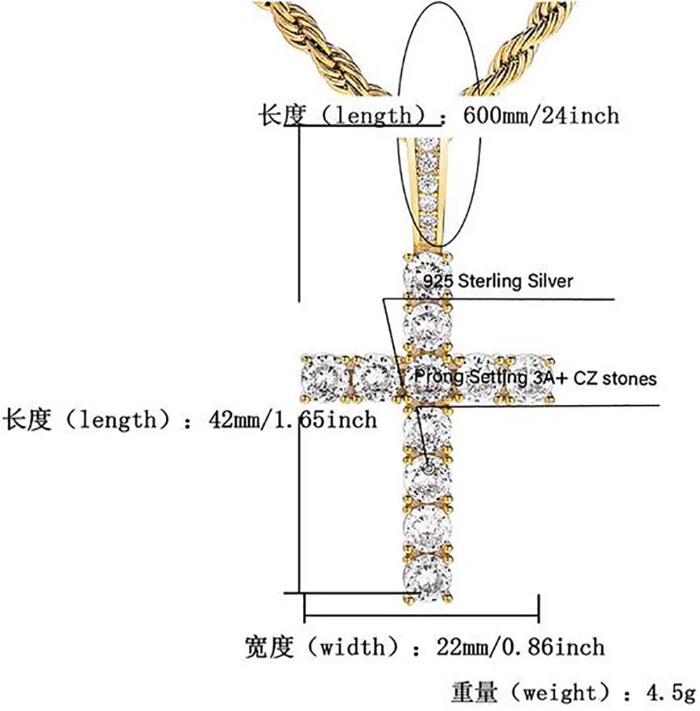 925 Sterling Silber CZ Kreuz Anhänger Solide Micro Jesus Kreuz Anhänger Halskette Männer Hip Hop Micro Pave Kubikzircon Jewelry240R