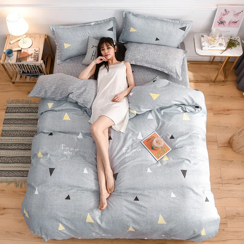 Дизайнерская кровать Классический комплект постельного белья серо-синяя сетка летнее постельное белье 4 шт. Набор пододеяльников Пасторальная простыня AB боковой пододеяльник 24694881