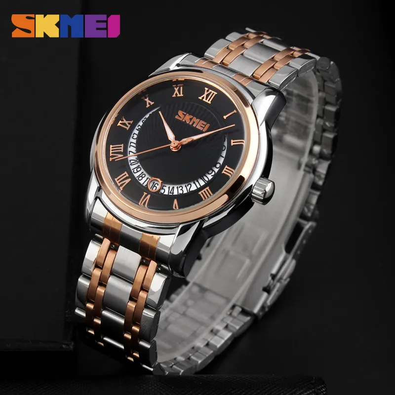 Skmei negócios masculino relógios marca superior de luxo pulseira aço inoxidável à prova dwaterproof água relógio quartzo relógios pulso relogio masculino 9122296e