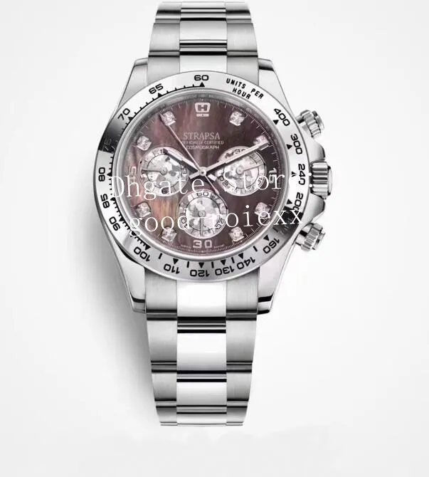 Top relógios automáticos masculinos relógio cronógrafo cal 4130 branco marrom mãe de pérola diamante dial 116509 masculino eta cosmograph spo253k