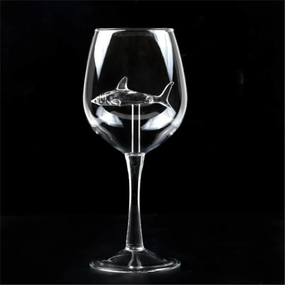 Red Wine Glasses - Lead Titanium Crystal Glass Elegance Original Shark Red Wine Glass with Shark Inside Long Stemmed Glasswar321I