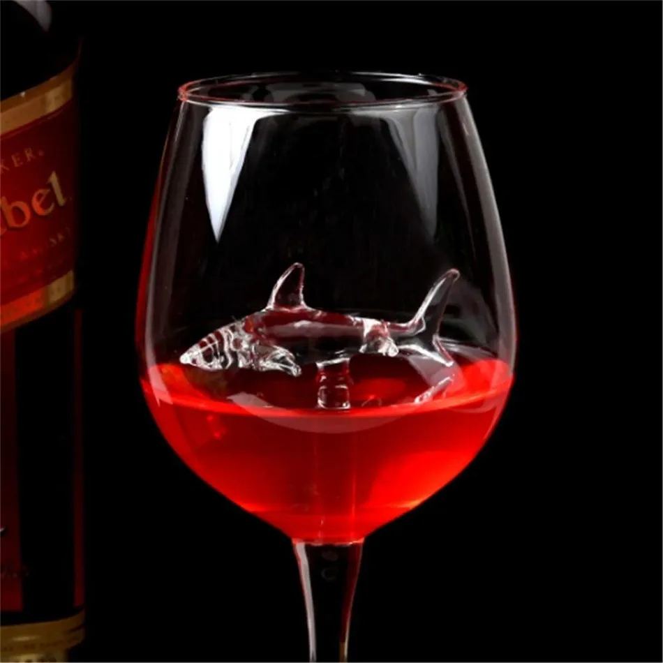 Copos de vinho tinto - Vidro de cristal de titânio de chumbo elegância original tubarão copo de vinho tinto com tubarão dentro de haste longa glasswar199a