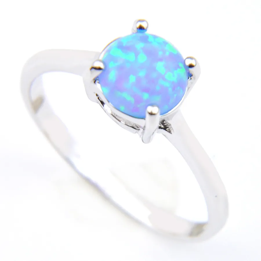 LuckyShine Valentijnsdag Gift Round Blue White Fire Opal Gemstone Ring 925 Sterling Silver Compated Wedding Ring J256C