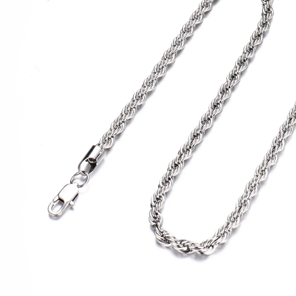 Collar de cadena de cuerda de 3mm, 4mm, 5mm y 6mm de ancho, collares de acero inoxidable 316L de oro ed, cadena de cuerda para mujeres y hombres, joyería Dropshippin252I